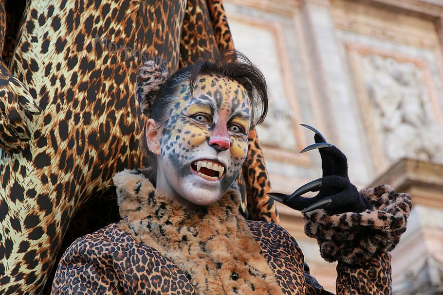 suit, leopard, cat, wild, creativity, costume, portrait, art and craft, representation, make-up