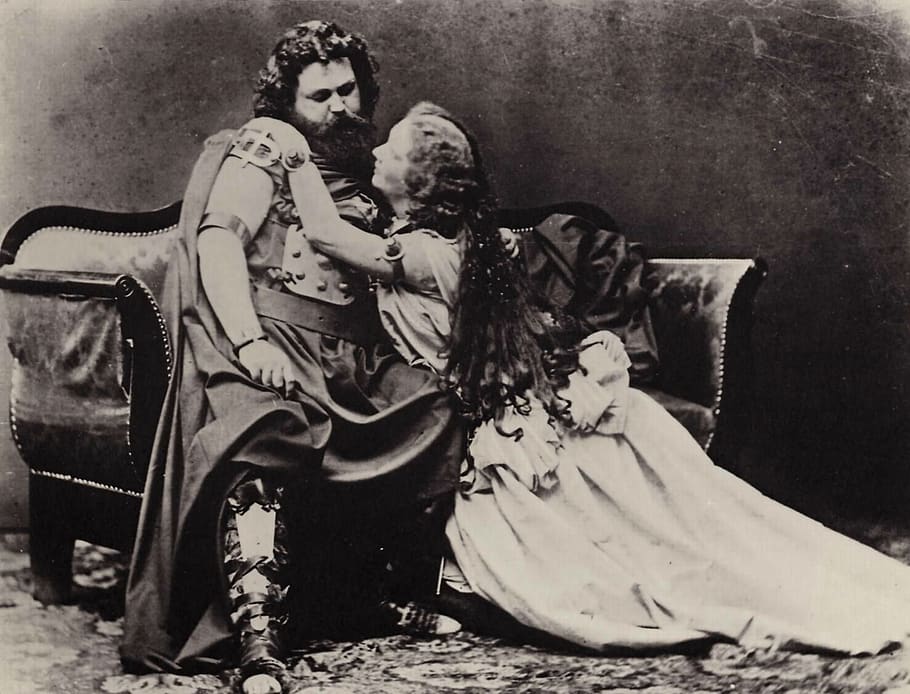 akting, tristan und isolde, richard wagner, teater, aktor, hitam dan putih, 1865, adegan, pementasan, wanita