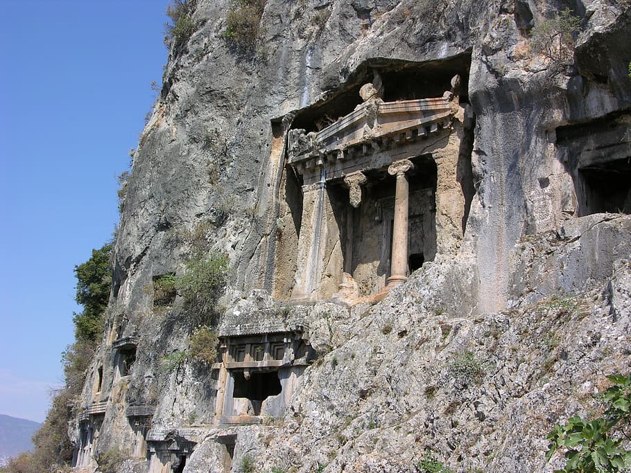 Fethiye, Licia, roca, arquitectura, templo, tumba, tumba de roca, pilar, tumbas, edificio