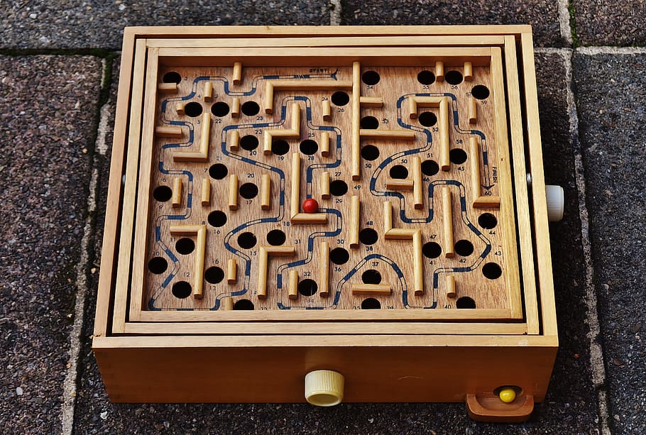 labyrinth, wood, play, ball, red, fun, puzzle, toys, wood - material, directly above