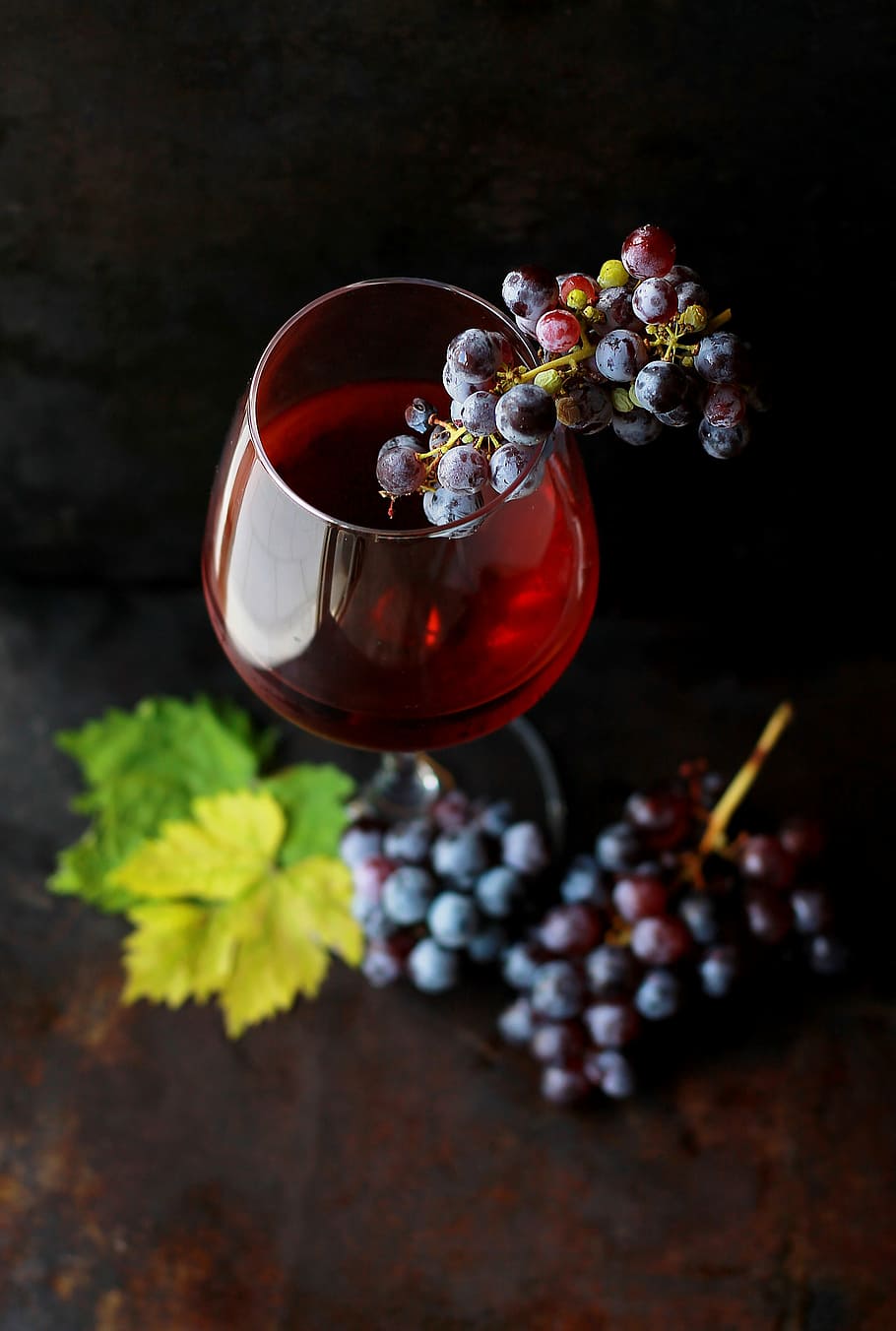 closeup, foto, copo, vinho, bagas, uvas, vidro, fruta, álcool, comer