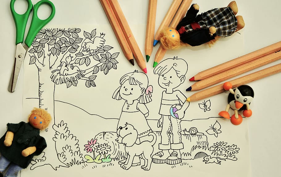berbagai macam warna, menggambar, banyak alat, cat, menggerumit, TK, pena, halaman mewarnai, anak-anak menggambar, pensil warna