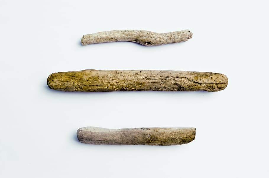 three brown sticks, three pieces of driftwood, driftwood, wood, three, texture, natural, weathered, nature, beach