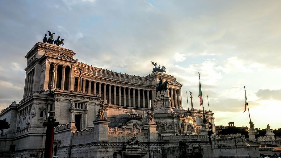 rome, history, monument, emanuele, vittorio, italy, architecture, landmark, sky, cloud - sky