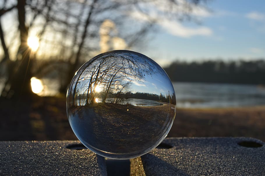 winter, frost, lake, tree, sky, nature, ball, sun, sunlight, reflection