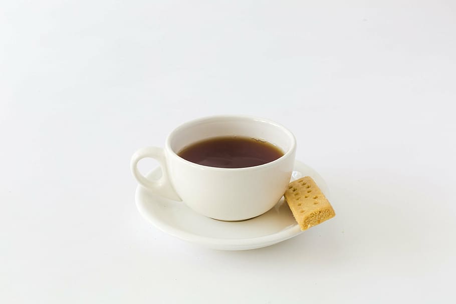 white, ceramic, cup, saucer, tea, drink, cookie, health, lifestyle, food