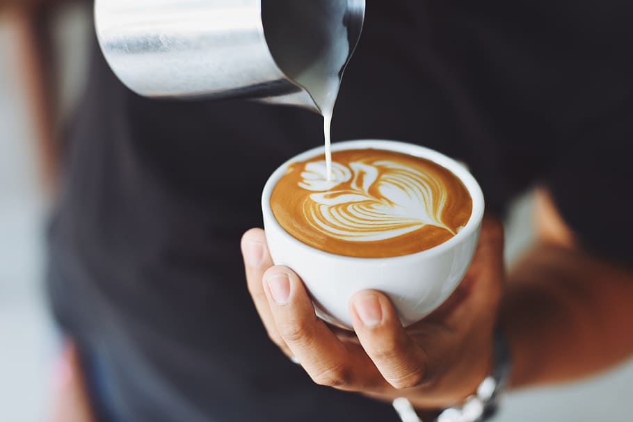 heart cafe latte art, coffee, cafe, hot, mug, cup, white, milk, shop, restaurant