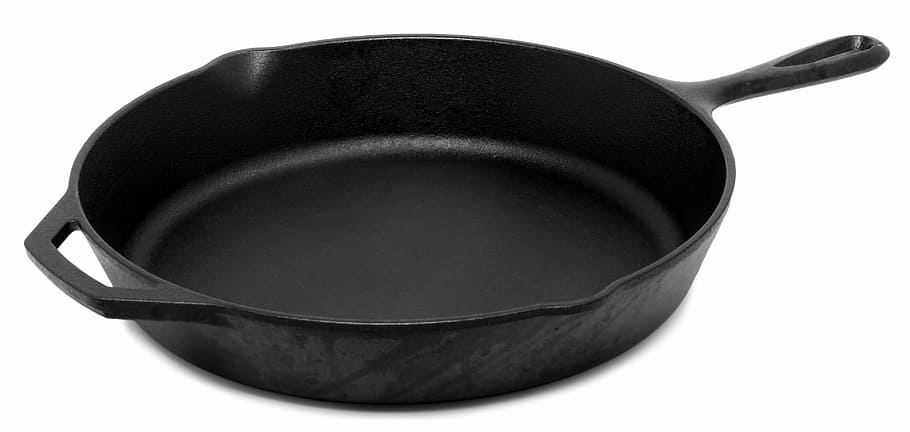 black frying pan, cast, iron, pan, cut out, white background, black color, skillet- cooking pan, stove, food