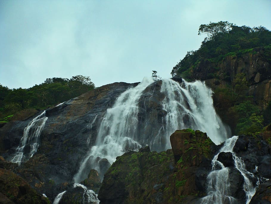 dudhsagar, waterfall, goa, india, western ghats, sahyadri, dudh sagar, nature, water, scenics