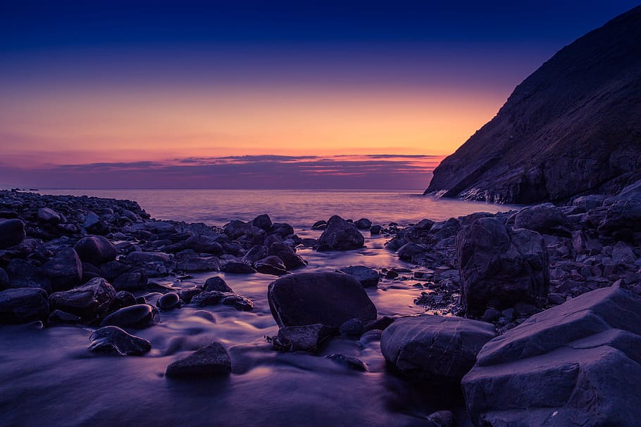 rochoso, praia, Pôr do sol, Cornualha, Inglaterra, natureza, costa, natural, oceano, verão