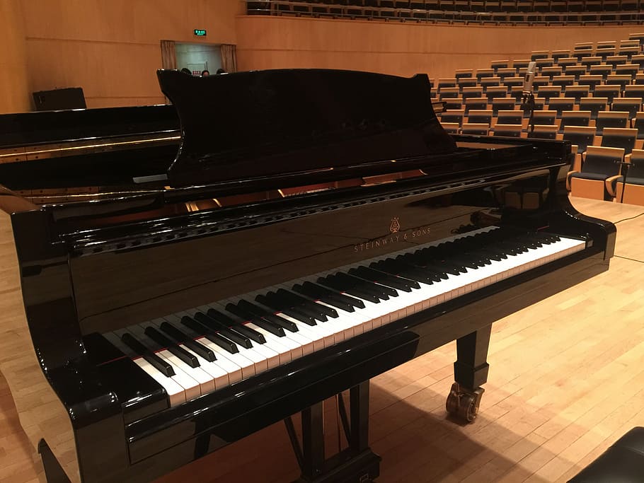 Piano, Steinway, gedung konser, musik, alat musik, kunci piano, grand piano, musik klasik, budaya seni dan hiburan, peralatan musik