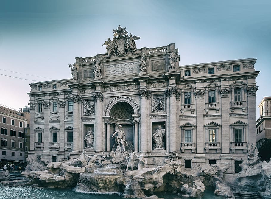 fontana di trevi, rome, italy, statue, fontana, famous, statues, architecture, monument, trevi