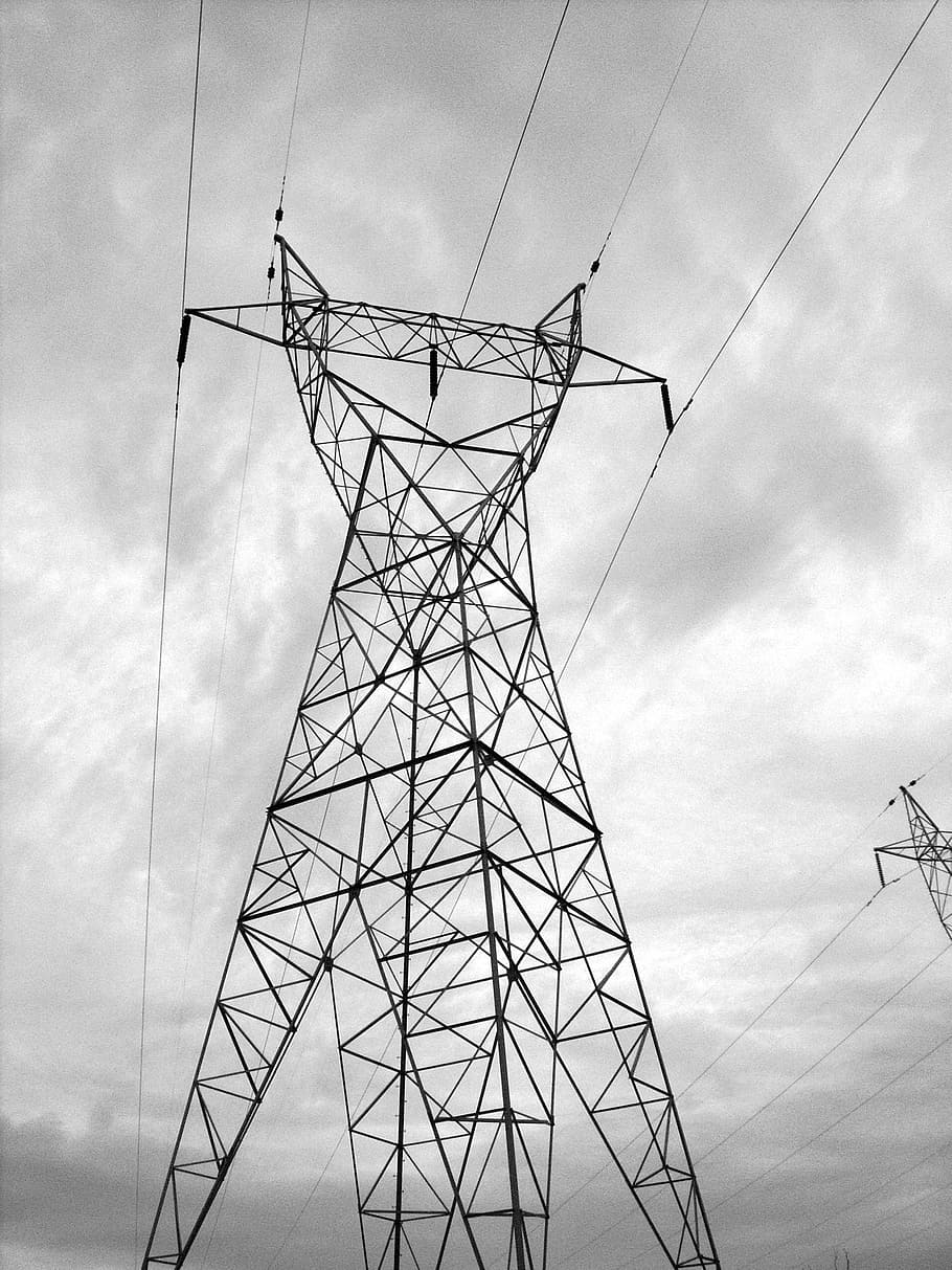 eléctrica, torre, poder, industrial, clima, tormenta, pilón, alta, estructura, electricidad