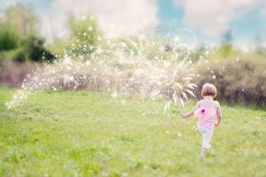 toddler, pink, walking, grass, little girl, magic, glitter trail, enchanting, summer, fairy