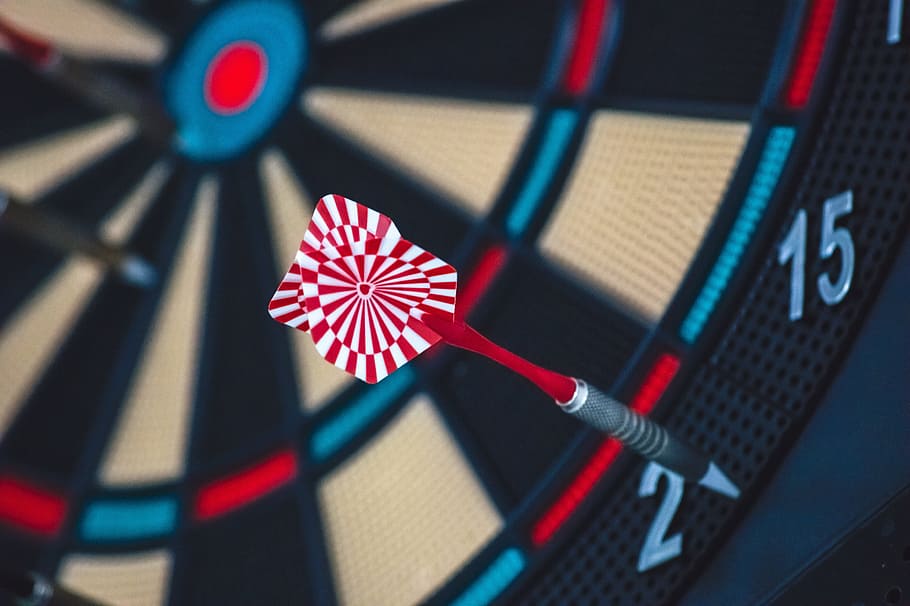 selective, focus photography, red, dart pin, dart board, game, target, competition, dartboard, aim