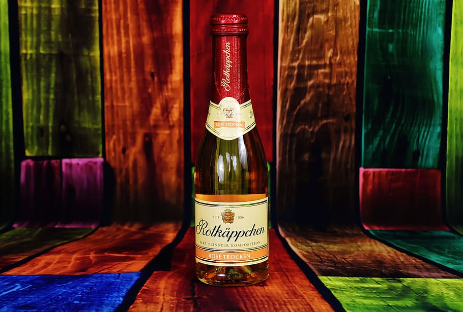 Rotkäppchen, シャンパン, ドリンク, バレンタインデー, ボトル, アルコール, 愛, ロマンス, スパークリングワインのボトル, 木-素材