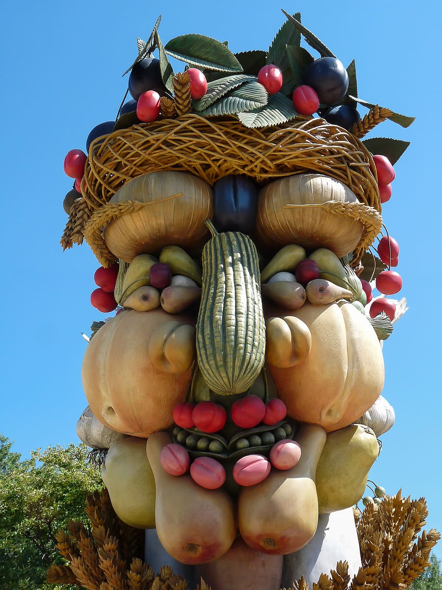 escultura, gigante, arcimboldo, fruta, cuatro estaciones, creatividad, arte y artesanía, representación, nadie, día