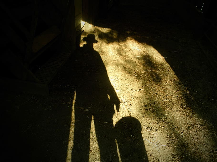 Cowboy, Shadow, America, Farm, People, man, bucket, focus on shadow, unrecognizable person, silhouette