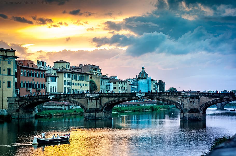 Florence, Sunset, Ponte Vecchio, River, italy, tuscany, river arno, historical centre, clouds, sky