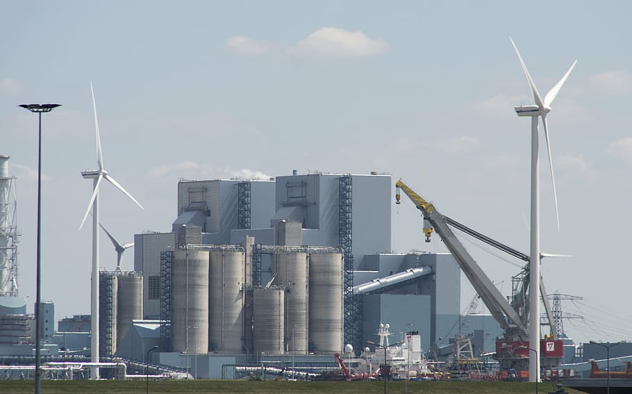industry, chemistry, delfzijl, windmills, architecture, transportation, fuel and power generation, business, built structure, sky