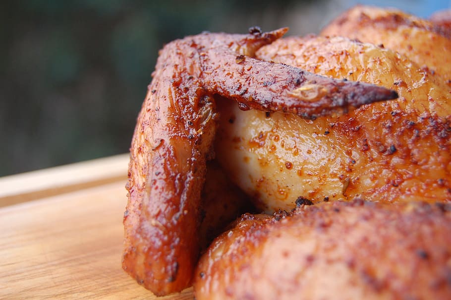 roasted, chicken, wooden, board, grill, food, food and drink, meat, ready-to-eat, close-up