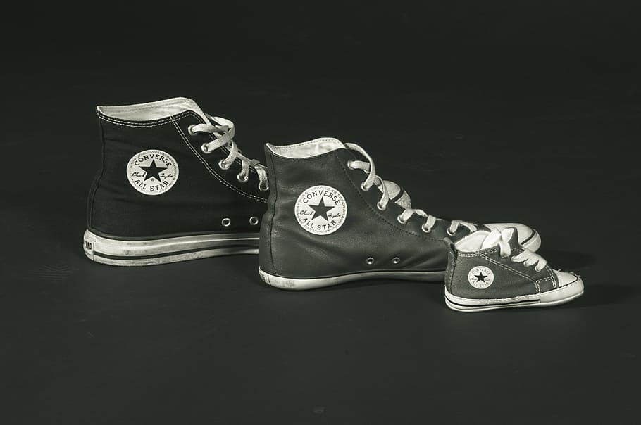 three, unpaired, converse, all-star, high-tops, sneakers, chuck's, shoes, sports shoes, shoelace
