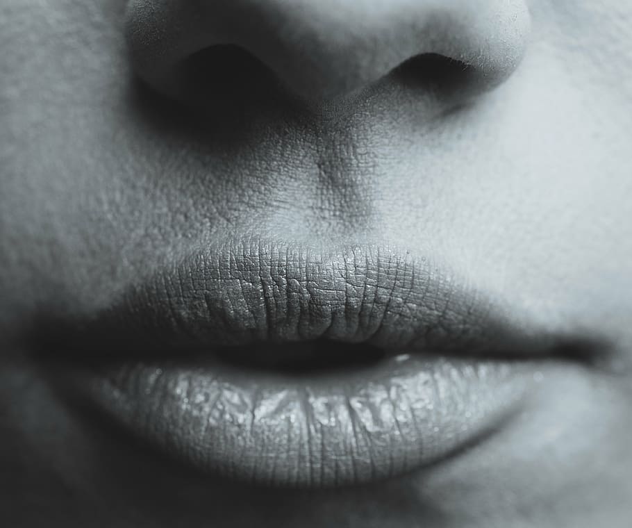 foto close-up, bibir wanita, fokus, fotografi, orang, s, bibir, gadis, wanita, hitam dan putih