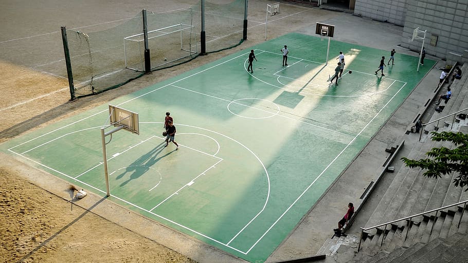 hobi, olahraga, bola basket, pengadilan, pemain, laki-laki, orang-orang, bermain, tujuan, pos
