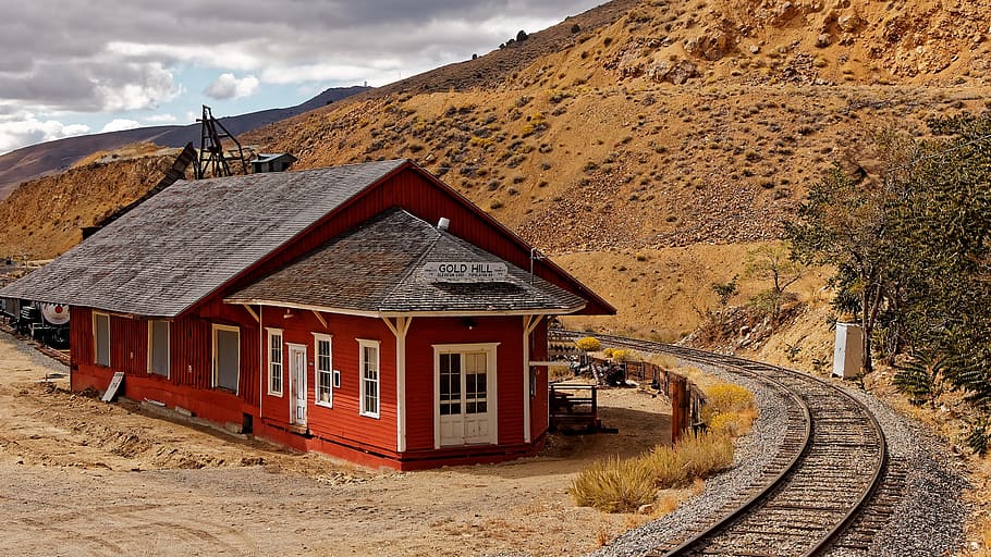Nevada, Usa, Barat, Amerika, Emas, emas amerika, kereta api bukit, stasiun kereta api, jalur kereta api, di luar ruangan
