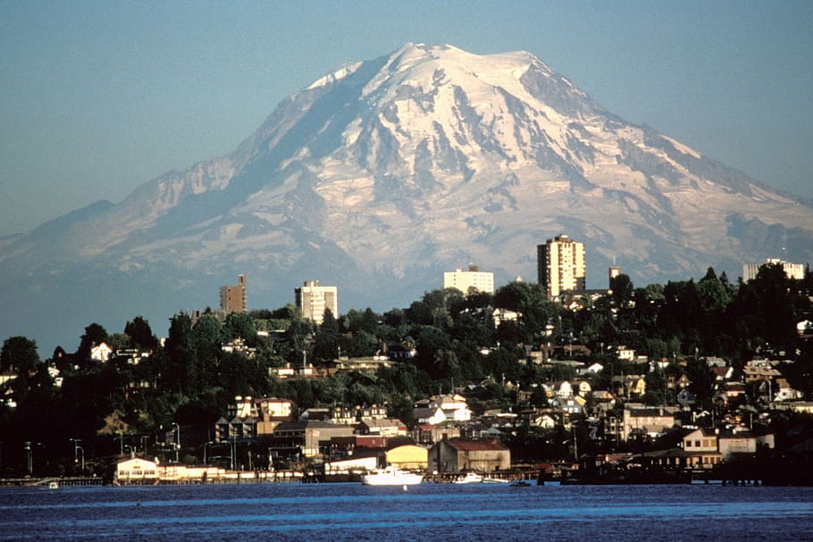 view, mount, rainier, Tacoma, Mount Rainier, Washington, city, photos, mountain, public domain