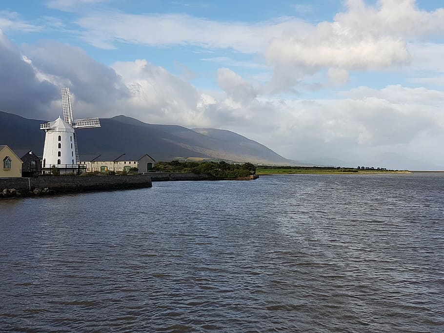 blennerville windmill, tralee, ireland, sea, north, coast, cloud - sky, sky, built structure, waterfront