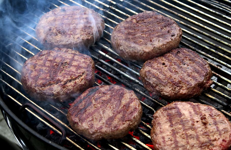 grilled, steak, grill, burger, hamburger, barbecue, flame, embers, weber, ball grill