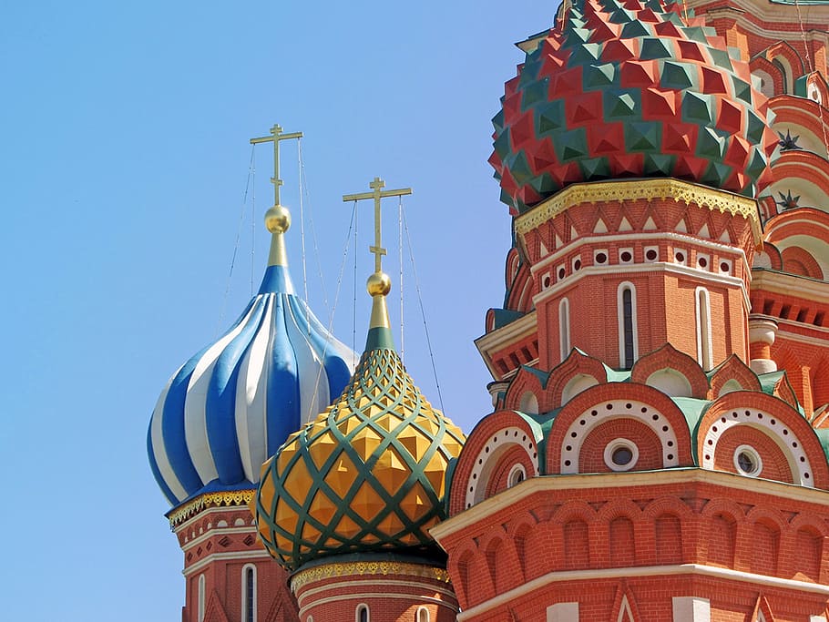 vermelho, azul, igreja, Moscou, cúpula, história, turismo, Rússia, cidade, arquitetura