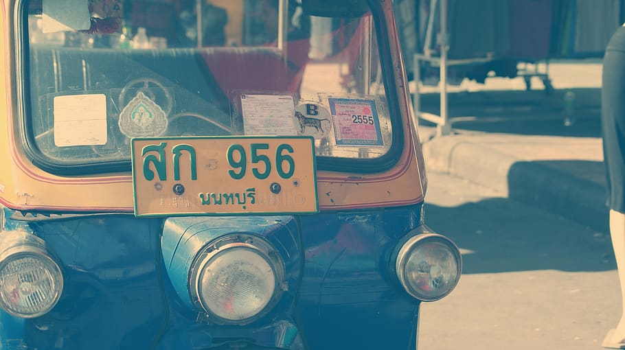 tuk tuk, thailand, taxi, cab, automobile, small, vehicle, car, asian, license plate