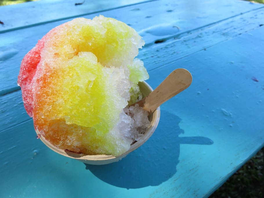 shaved, ice, bowl, snow cone, shaved ice, food, summer, refreshment, flavor, color