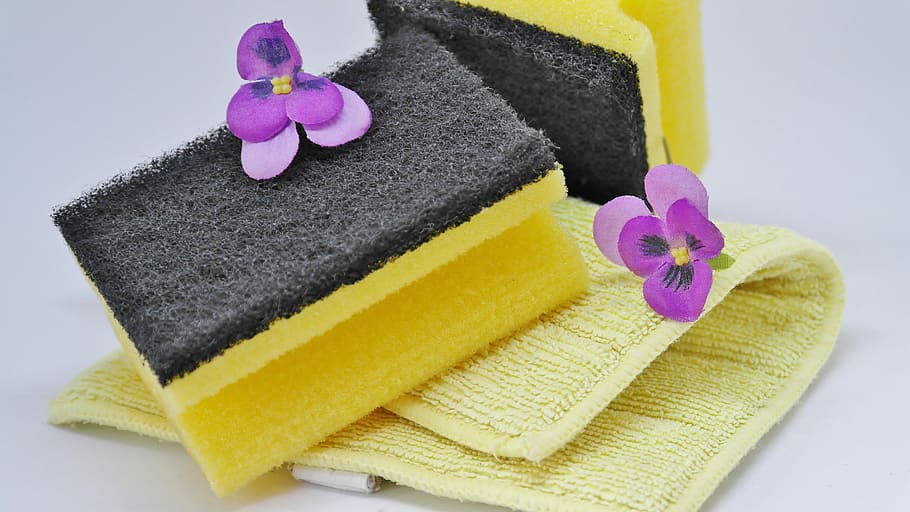 yellow, black, sponge, hygiene, bad, towel, bathroom, soap, wash, cleaner