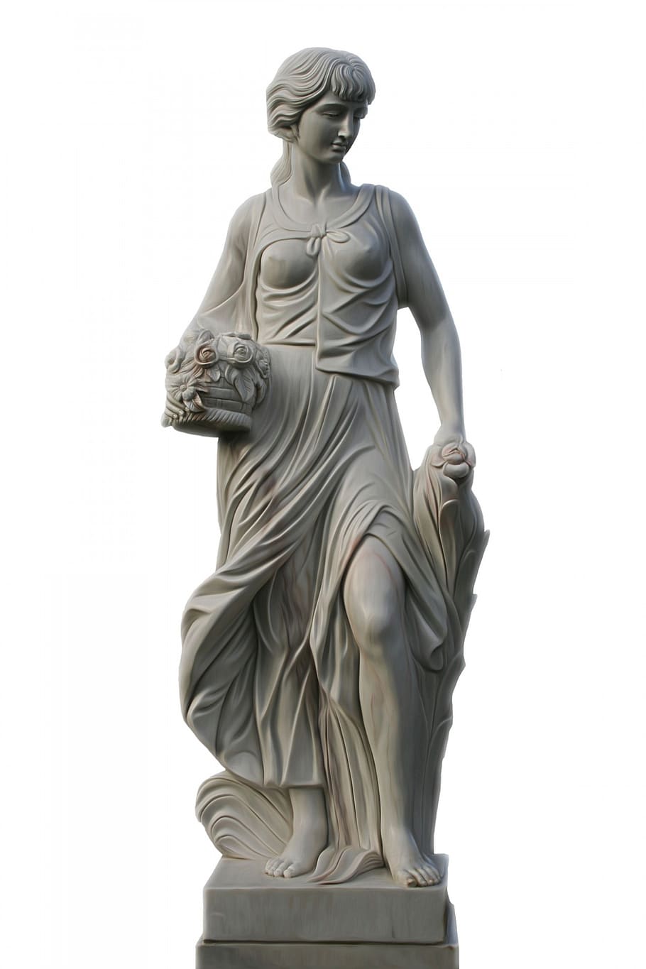 white concrete statue, female, roman, statue, isolated background, detail, cutout, sculpture, monument, art and craft