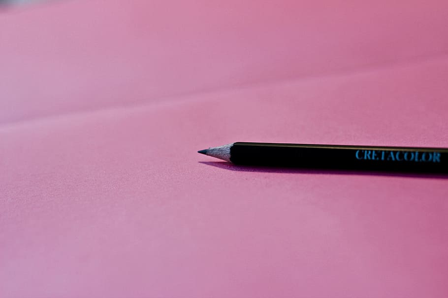 hitam, pensil, merah muda, permukaan, kayu, kertas, di dalam, ruang, penulisan, bisnis