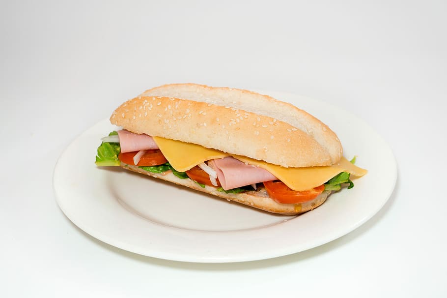sandwich, ceramic, plate, pepito, bread with cheese, ham, food, tasty, rico, delicious