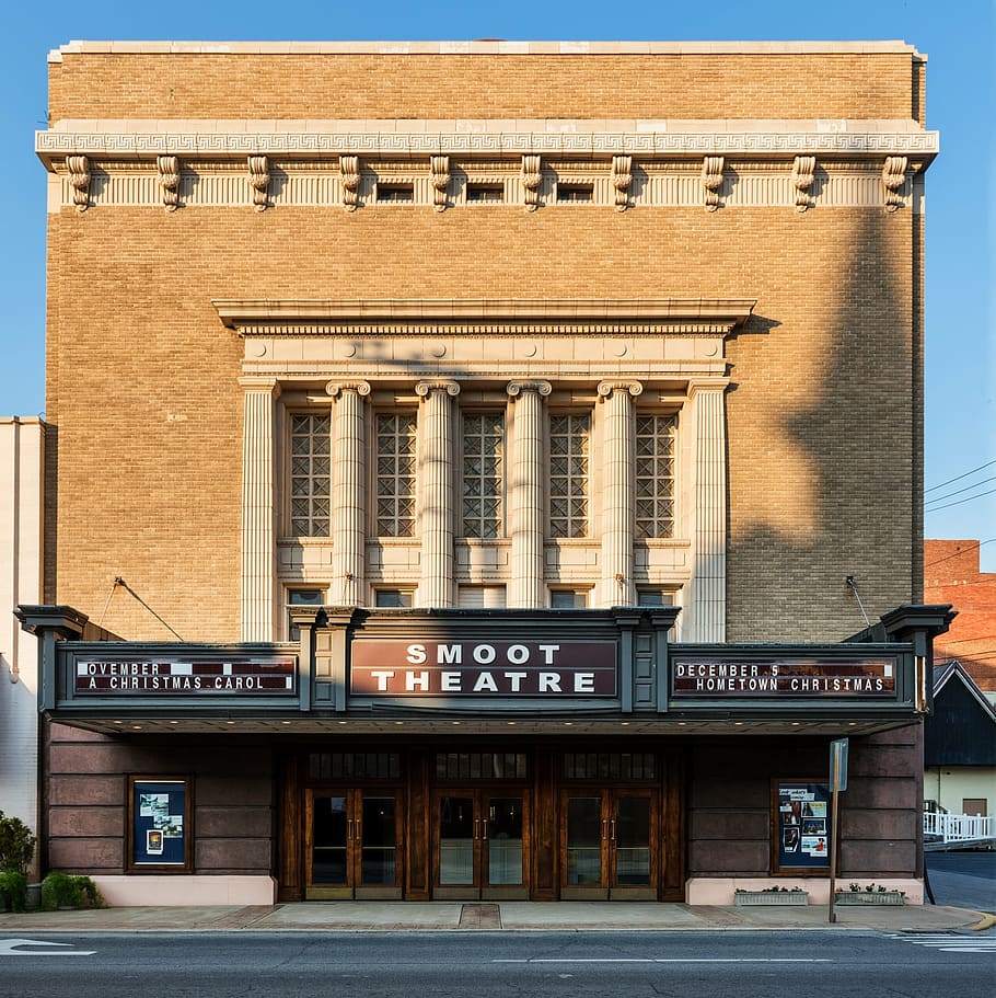 smoot theatre building, daytime, parkersburg, west virginia, smoot theatre, theater, structure, building, marquee, sign