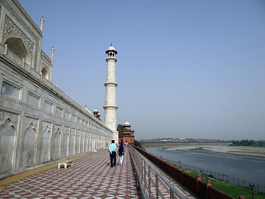 Taj Mahal, noroeste, torre oeste, río, torre noroeste, lado del río, río yamuna, minar, torre, mármol blanco