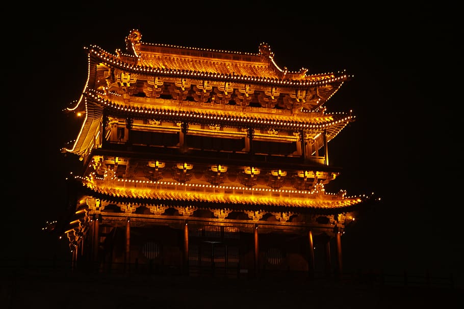 temple, night, old town house, pingyao, pagoda, china, architecture, famous Place, asia, cultures