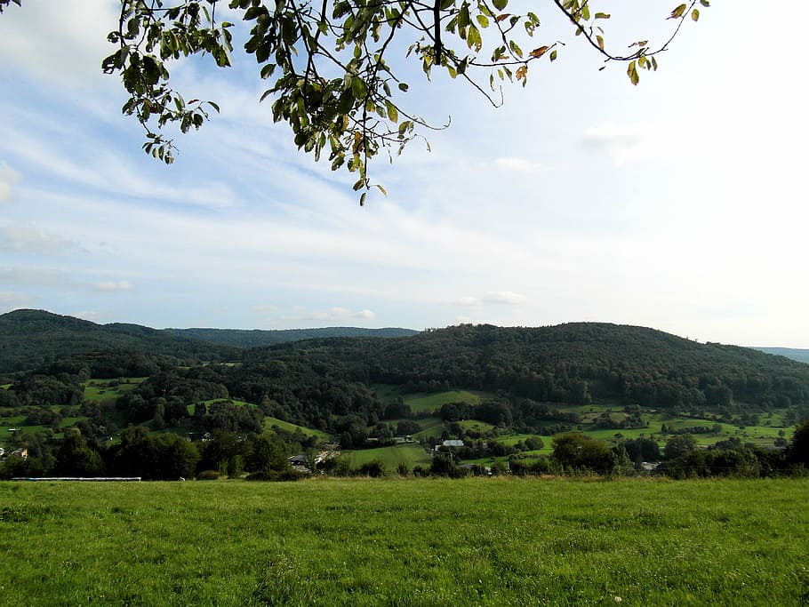 odenwald, landscape, hill, background, sky, gentle, green, september, hiking, view