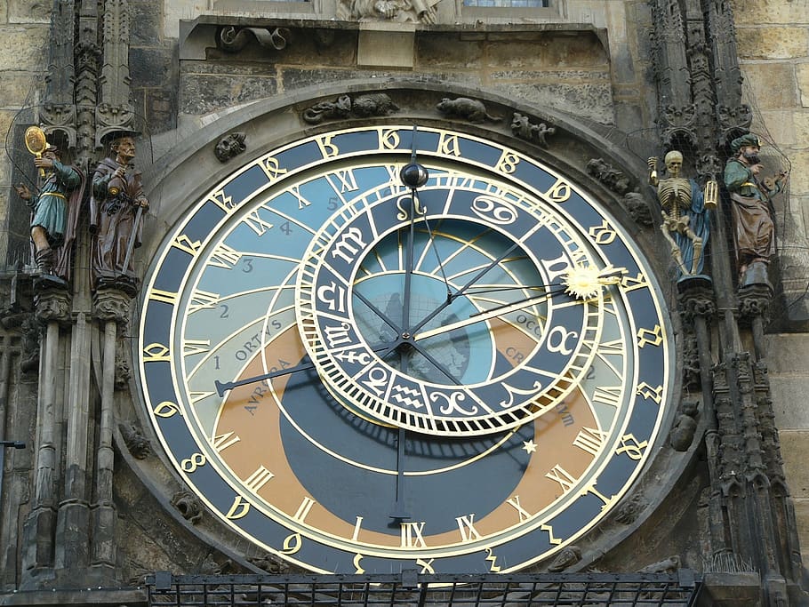 clock, clock on the old town square, watch the twelve apostles, building exterior, architecture, clock tower, roman numeral, built structure, time, astronomical clock