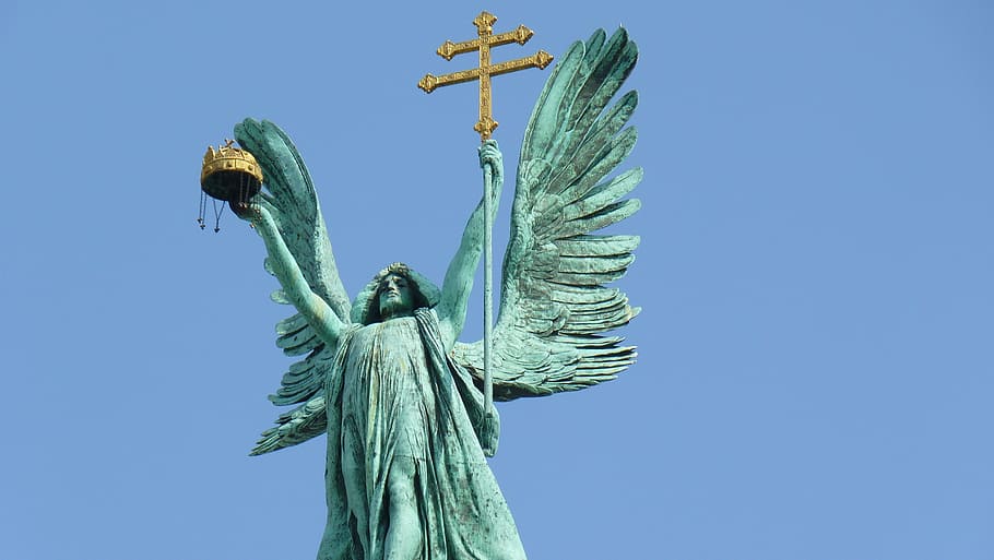 budapest, alun-alun pahlawan, malaikat agung, patung, kekristenan, agama, monumen, katolik, Tempat terkenal, yesus Kristus