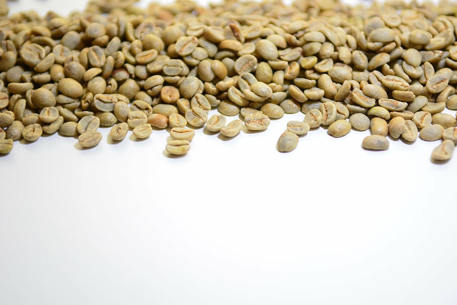 closeup, bunch, peanuts, coffee, kidney bean, coffee bean, whole bean, green coffee, food and drink, white background