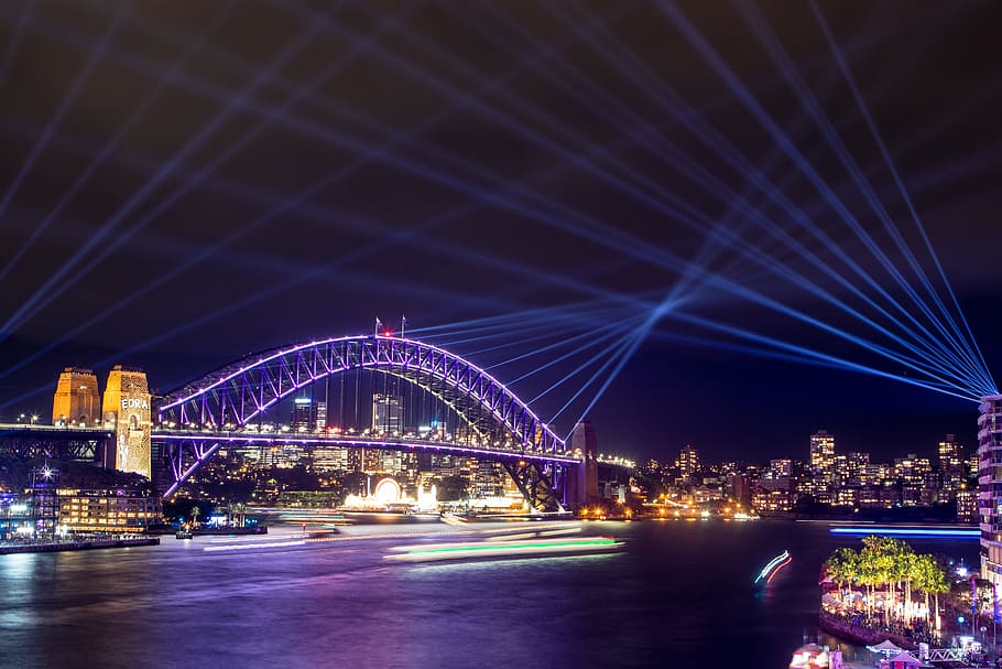 Sydney, Pelabuhan, Jembatan, Australia, tengara, Pariwisata, pemandangan, bangunan, jelas, lampu