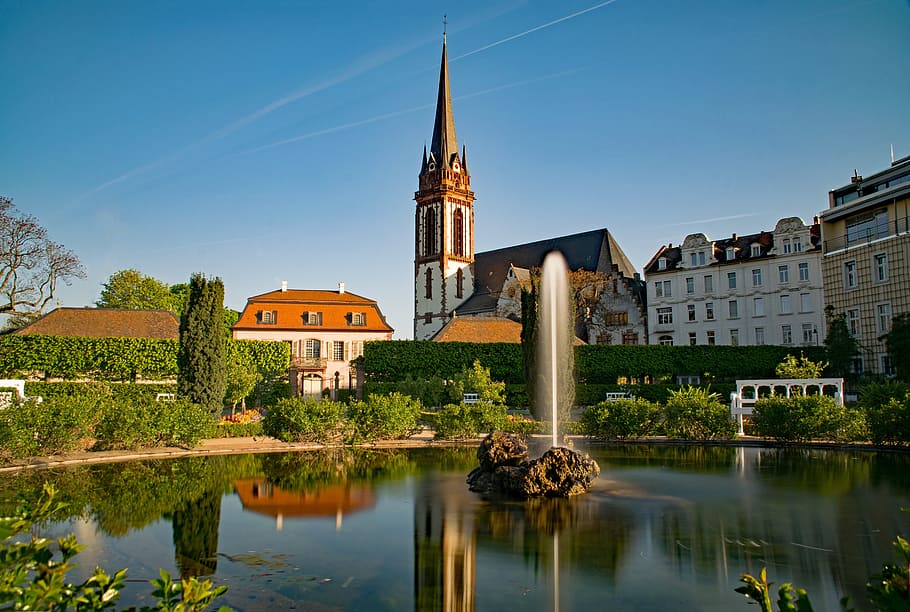 Prince, Garden, Darmstadt, Hesse, prince georgs-garden, germany, spring, places of interest, architecture, church