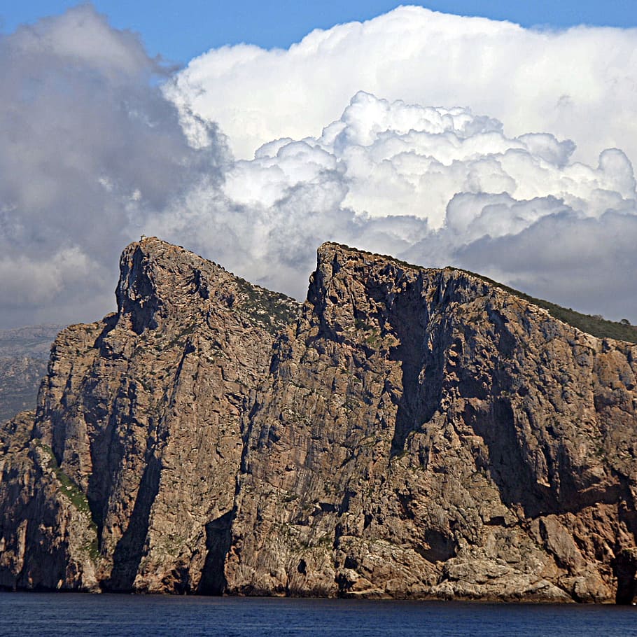 Maiorca, Ilhas Baleares, Espanha, penhasco, nuvens, céu, nuvem - céu, água, rocha, beleza natural