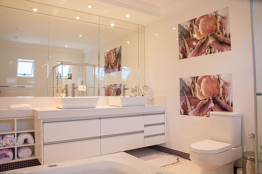 white, bathroom, set, home, mirror, luxury, domestic Bathroom, modern, indoors, home Interior